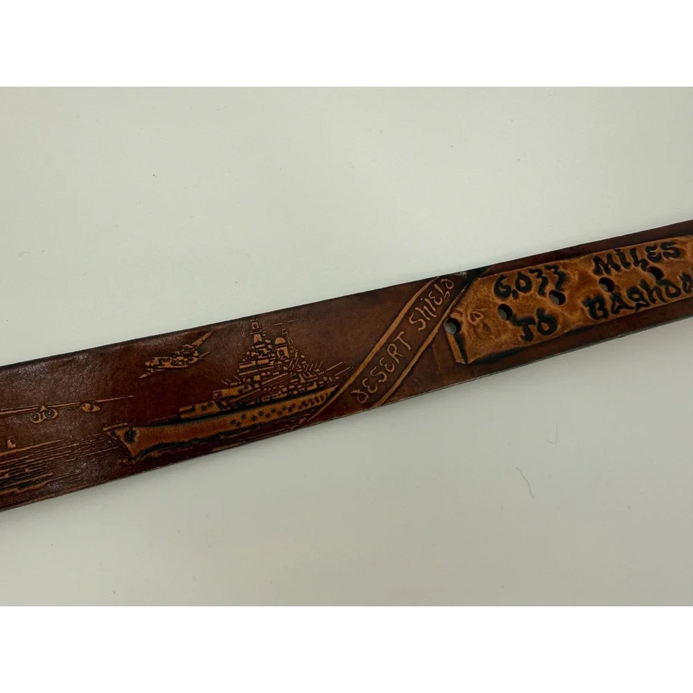 VTG Desert Storm Leather Belt 1990‎ USA Cowhide 6033 Miles Baghdad